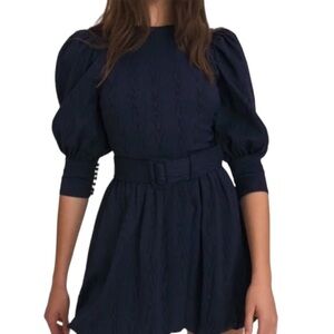 Something Navy Mila Puff Sleeve Mini Dress NWT in Navy Blue